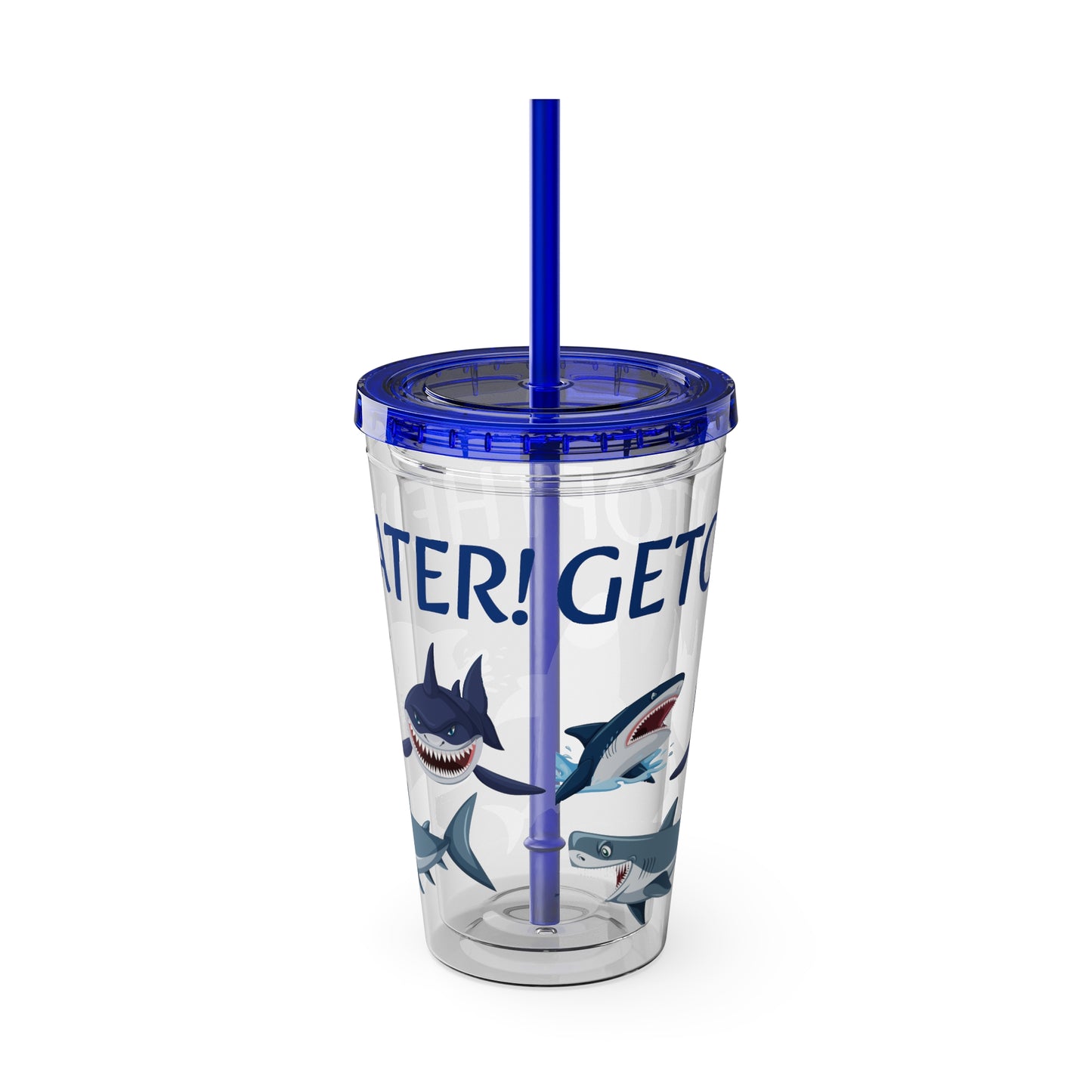 Tumbler Cup - 'Get Out Of The Water' Sharks Design, 16oz
