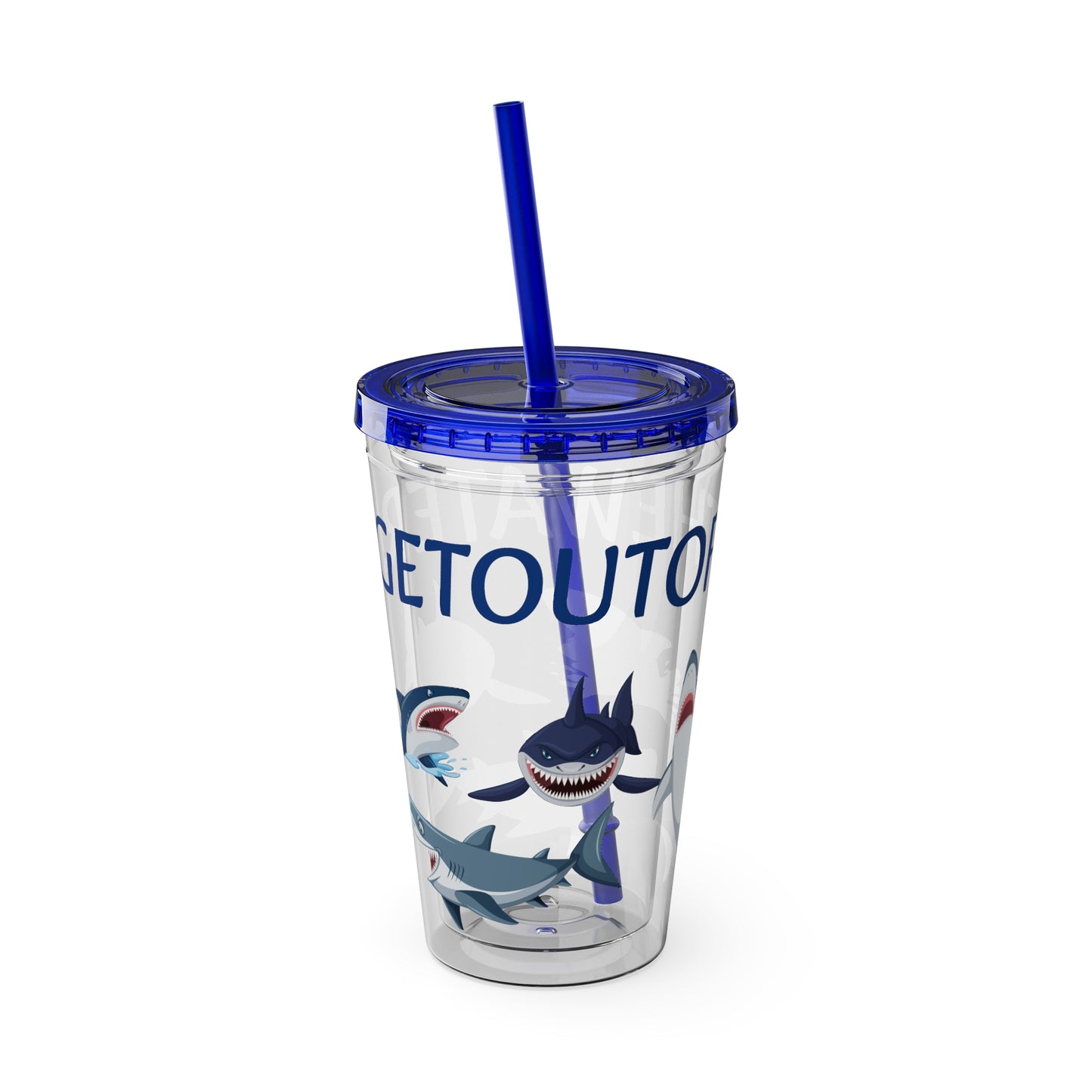 Tumbler Cup - 'Get Out Of The Water' Sharks Design, 16oz
