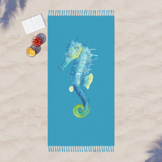 Boho Beach Towel with Seahorse