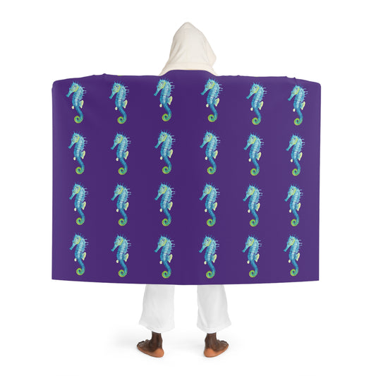 Sea Horses Hooded Sherpa Fleece Blanket