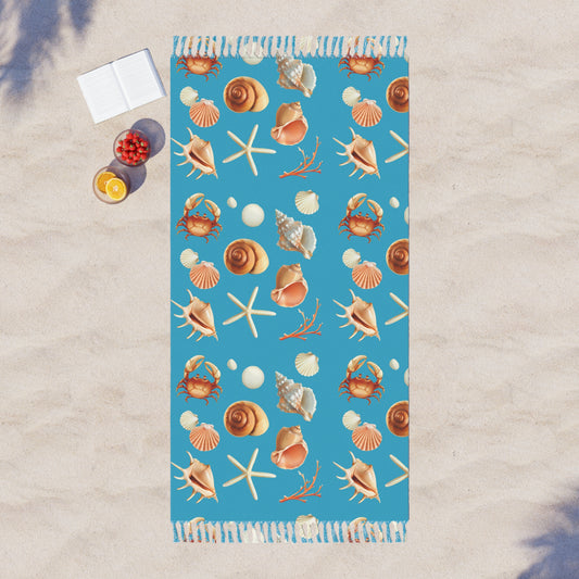 Boho Beach Towel with Seashell Design