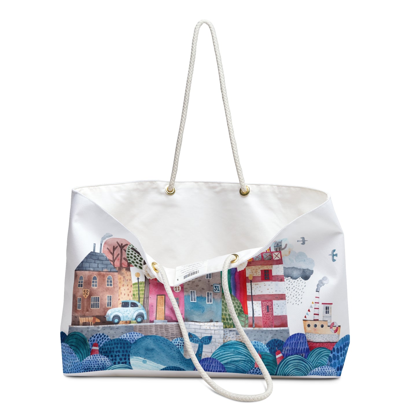 Whales Ocean Folk Art Beach Tote