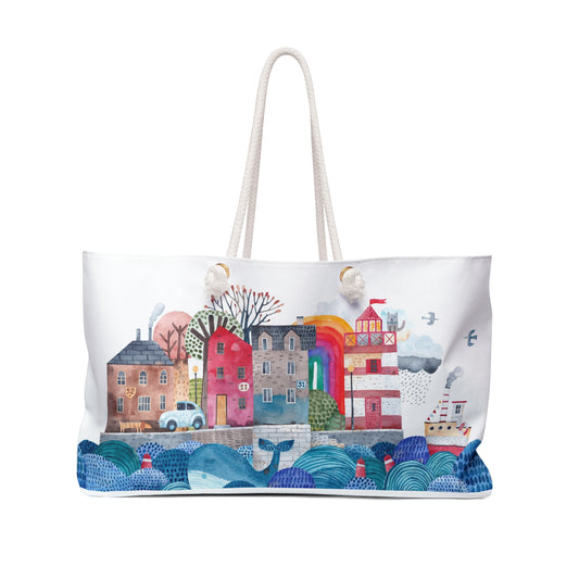 Whales Ocean Folk Art Beach Tote