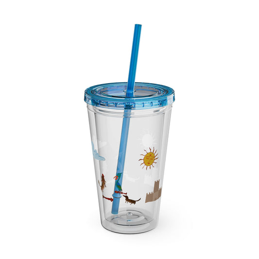 Popeye, Chief and Percy Pelican Sunsplash Tumbler with Straw, 16oz