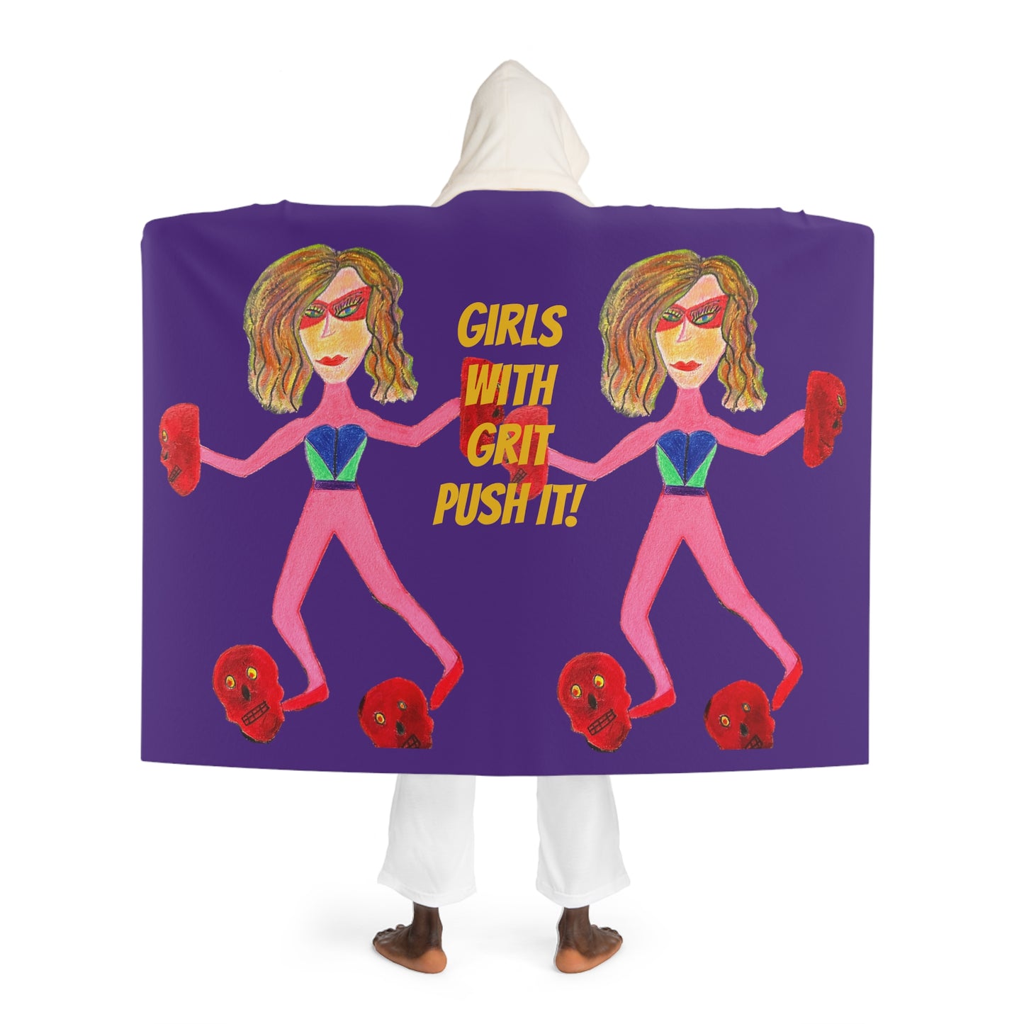 Super Heroine Push!  - Hooded Sherpa Fleece Blanket