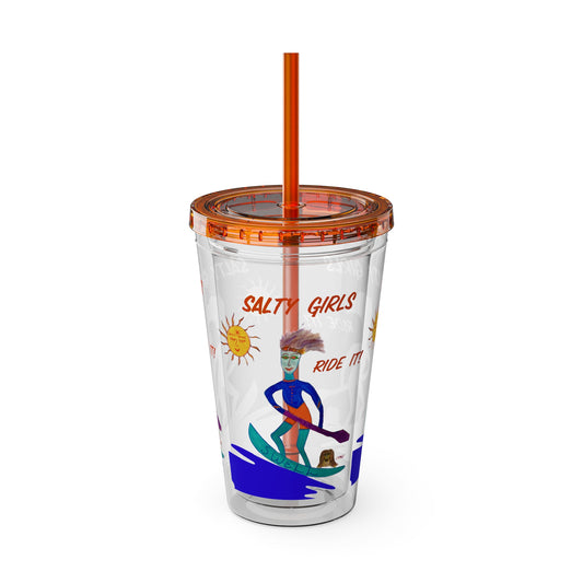 Salty Girls Ride It! Sunsplash Tumbler with Straw, 16oz