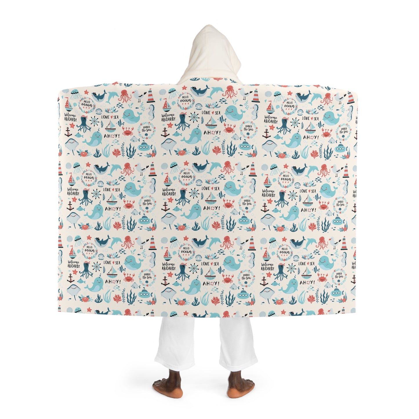 Hello Ocean Hooded Sherpa Fleece Blanket