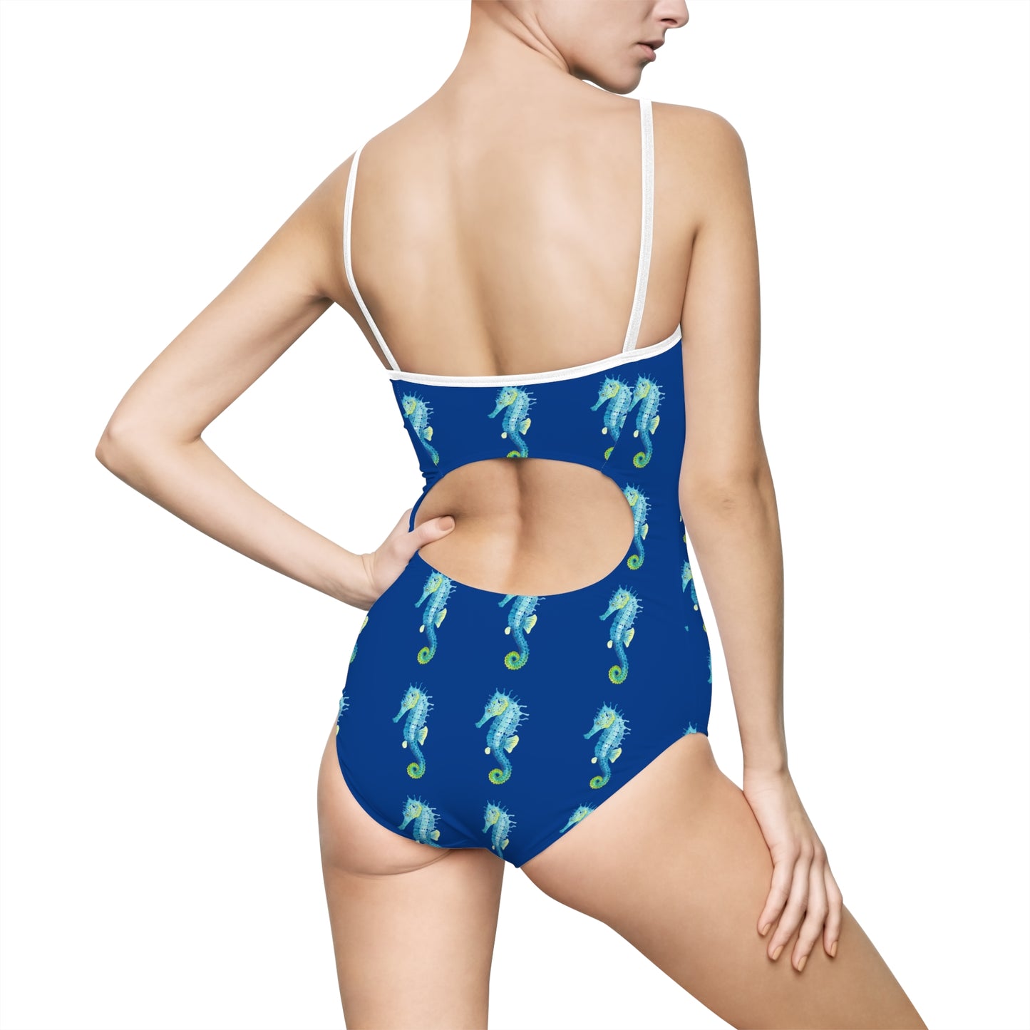 Women's One-Piece Swimsuit with Sea Horse Design