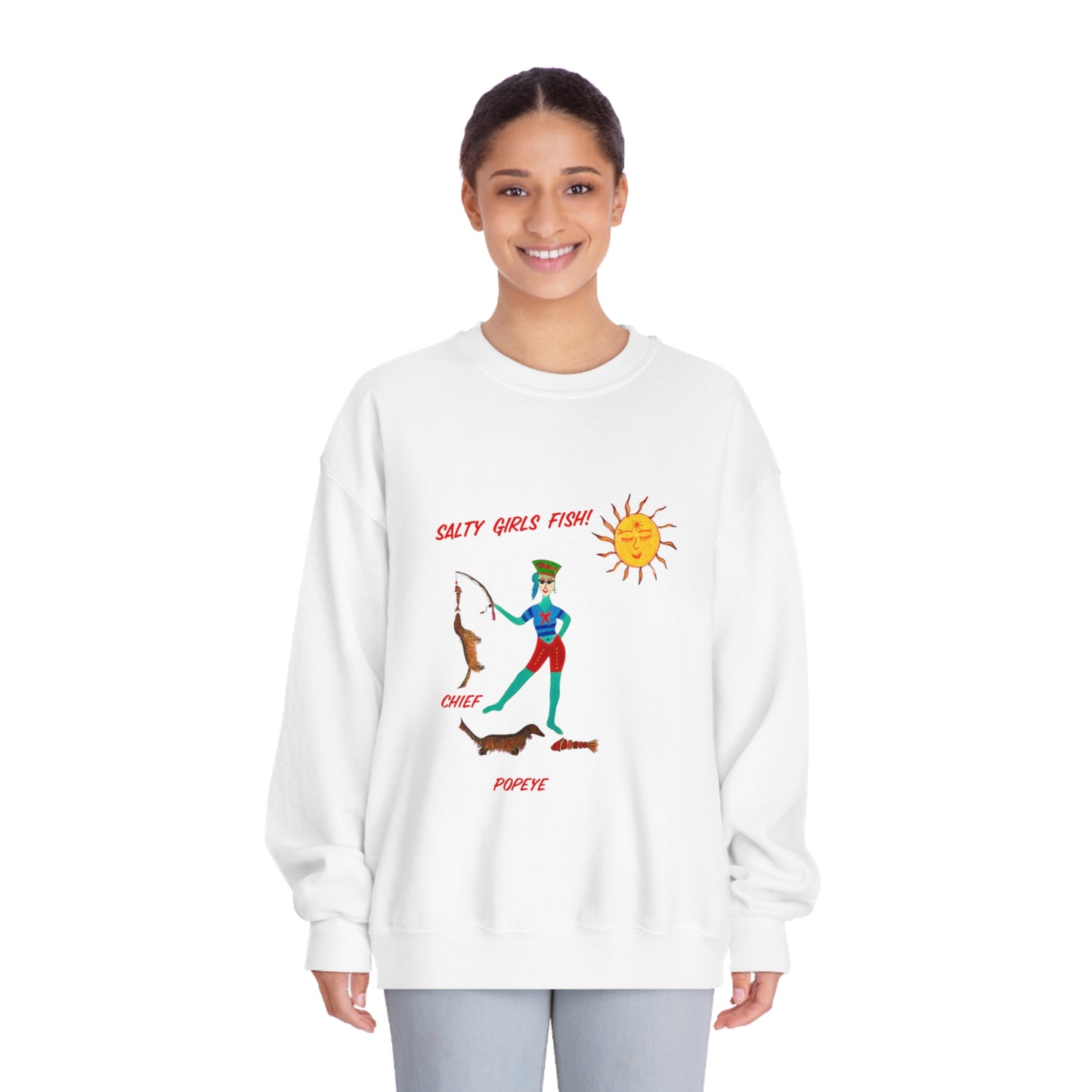 Salty Girls "Fish!" - Adult Unisex DryBlend® Crewneck Sweatshirt