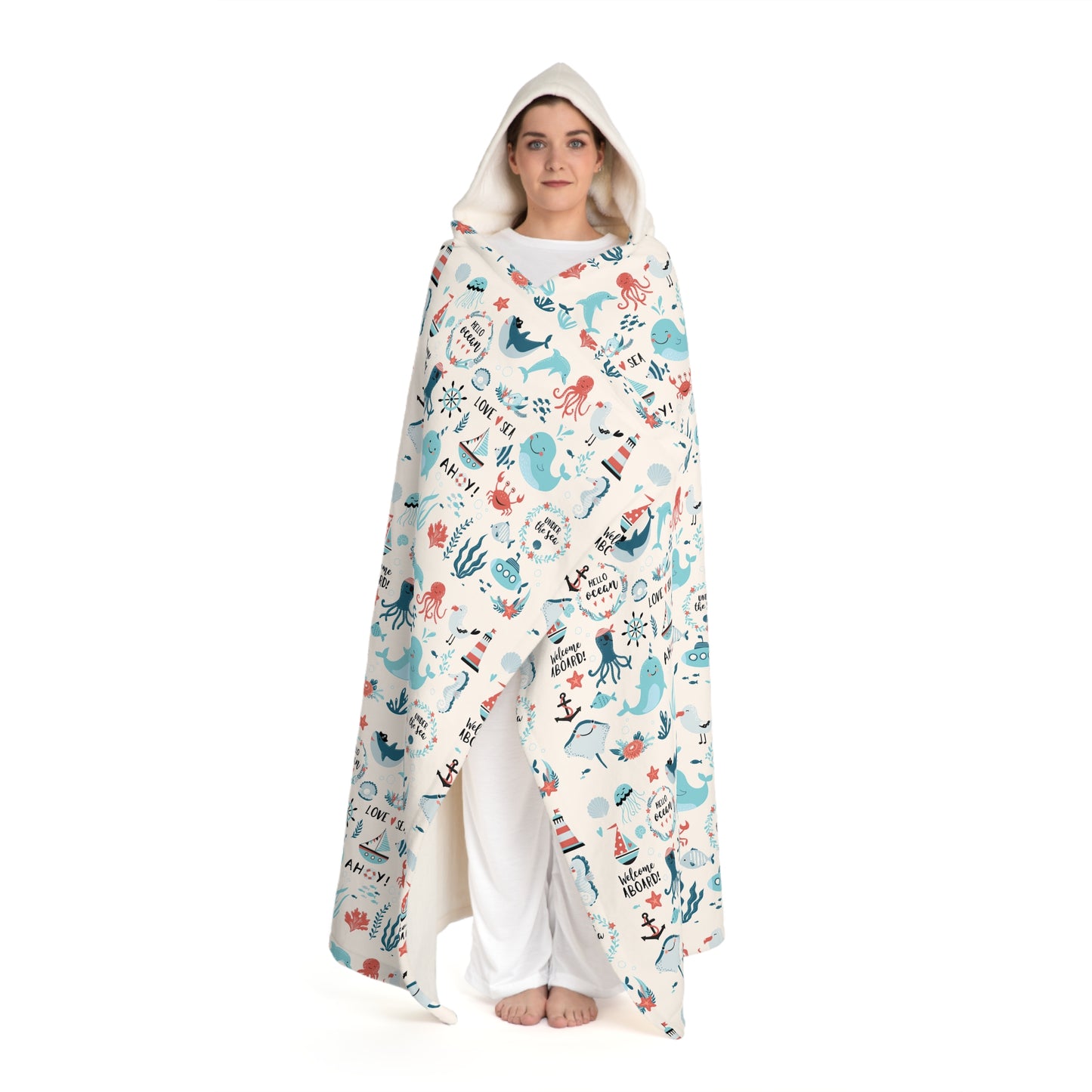 Hello Ocean Hooded Sherpa Fleece Blanket